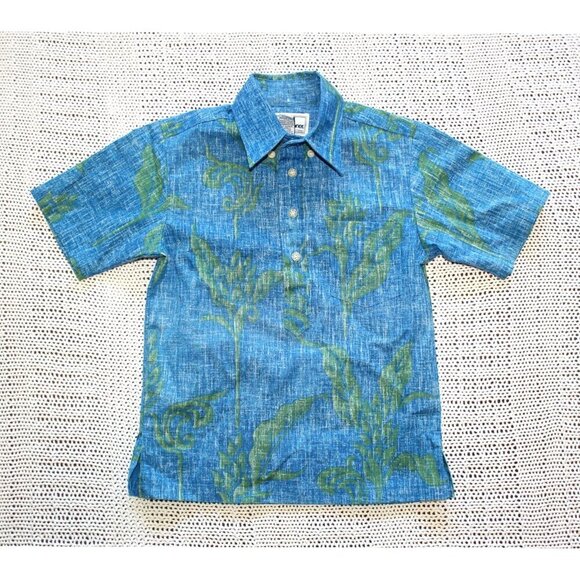 Reyn Spooner kids shirt Size Small Short sleeve Blue & Green Hawaiian Buttons US - Picture 1 of 5